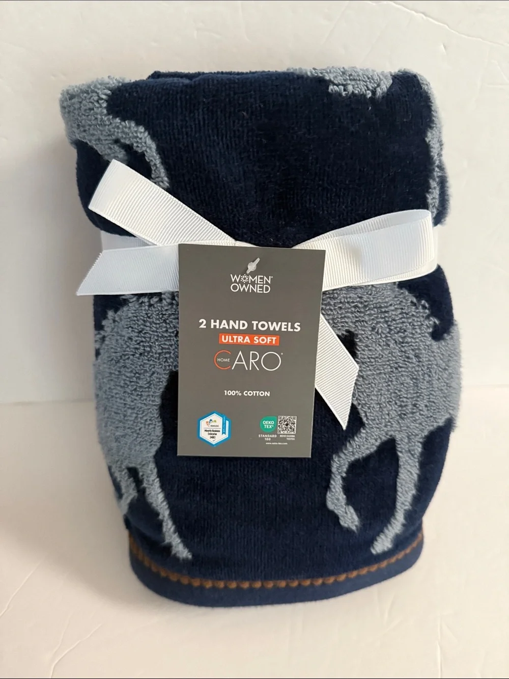 NWT Caro 6 Piece Ultra Soft 100% Cotton Bath Towel Set Blue All Over Horse Print